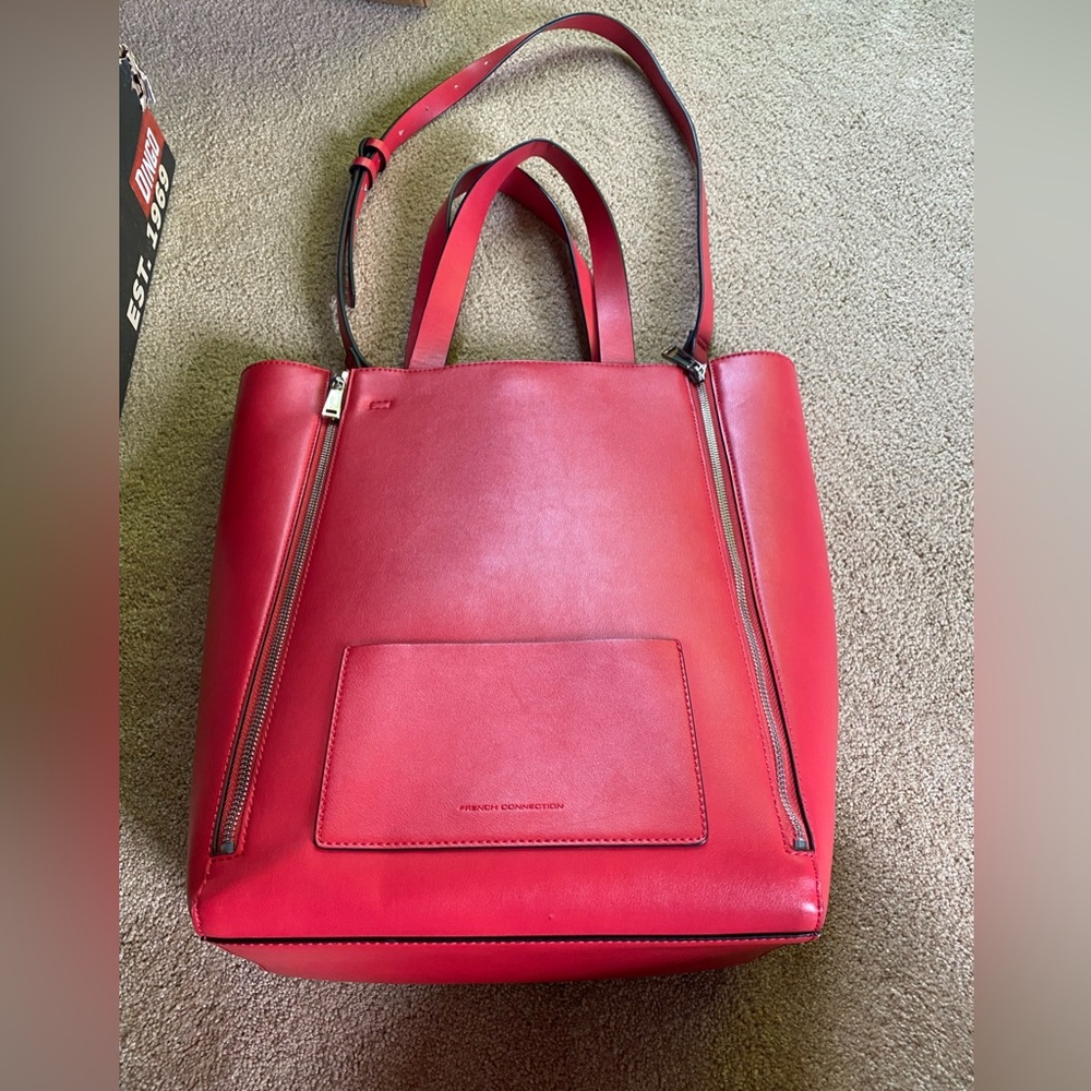 Red French Connection Leather Purse / Computer Attaché/ Briefcase.